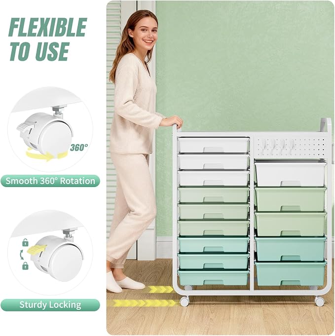 Rolling Storage Cart with 14 Drawers, Storage Organizer Cart with Tabletop and - Image 6