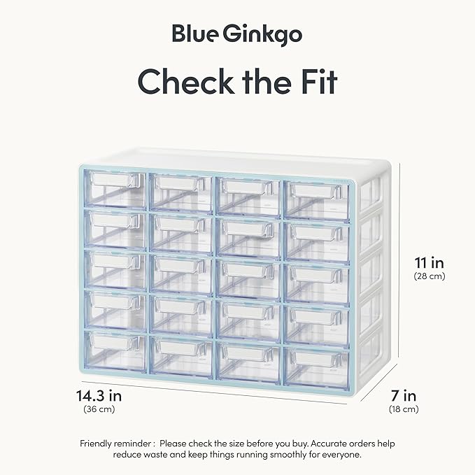 Blue Ginkgo Small 20-Drawer Cabinet – Stackable Clear Organizer - Image 2