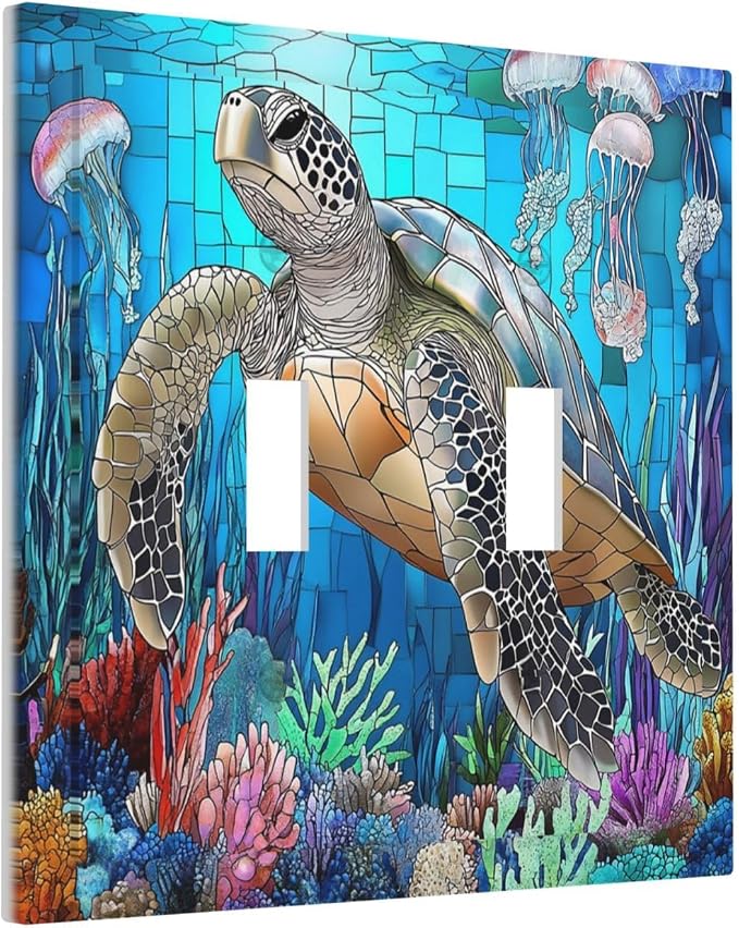 Decorative Switch Plates Nautical Sea Turtle Coral Jellyfish 2 Gang Double - Image 2
