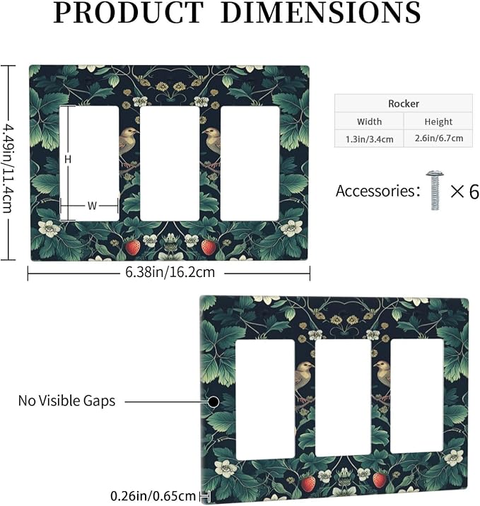 Light Switch Covers Strawberry Birds Flowers Plant Morris Floral 3 Gang Rocker - Image 5