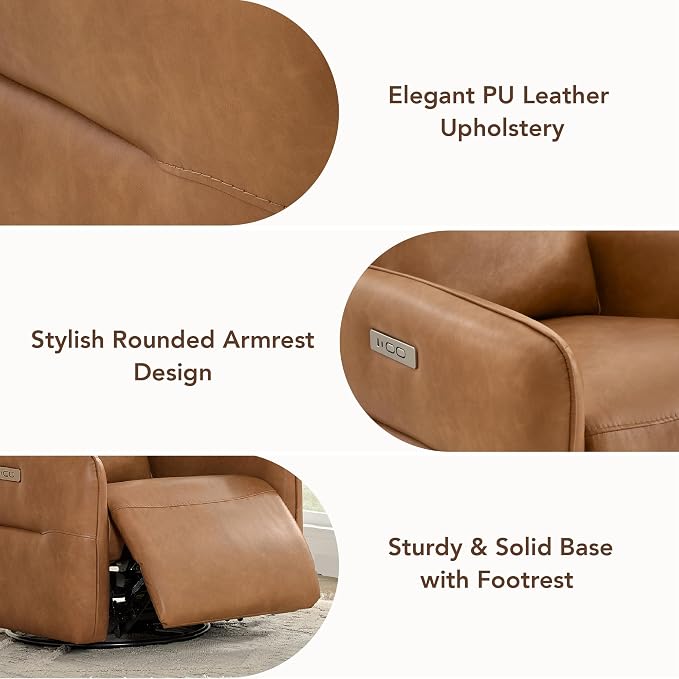 CHITA Faux Leather Power Recliner Chair, Swivel Glider Recliner - Image 5