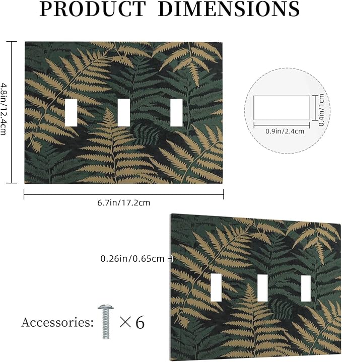 Decorative Switch Plates Botanical Fern Green Leaf Forest 3 Gang Wall Plate - Image 5