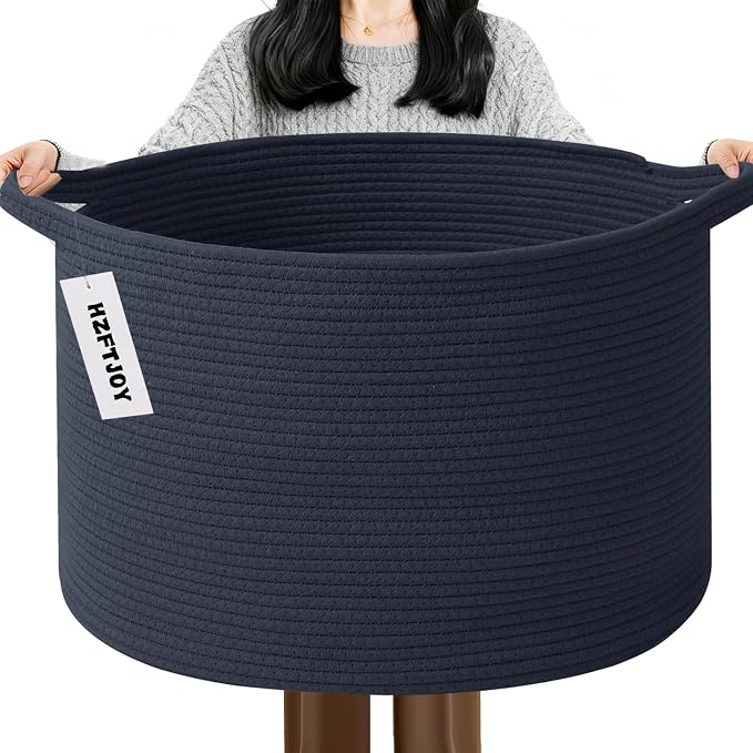 Large Storage Basket with Handle, 19.7"L x 19.7"W x 13"H Blanket Basket Storage by HZFTJOY
