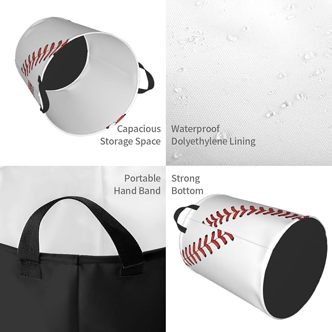 Laundry Basket Baseball Ball Collapsible Large Capacity, Dirty Clothes Basket - Image 5