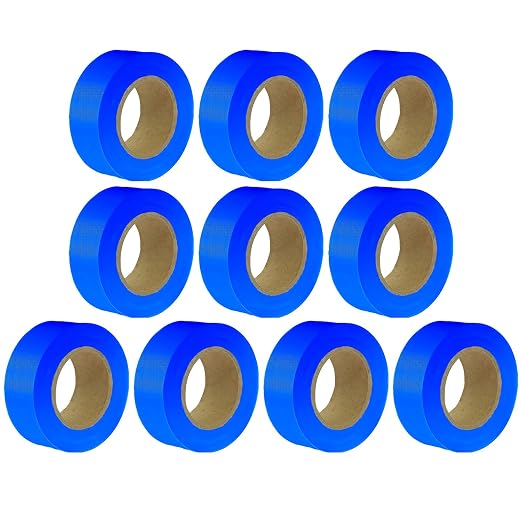Blue Flagging Tape 10 Pack, Surveyors Tape, Tree Marking Ribbon, Non-Adhesive by JIZHGRAD