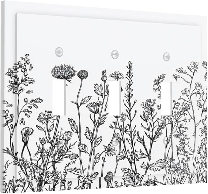 Decorative Switch Plates Floral Wildflower Rustic Plant Leaves 3 Gang Wall - Image 2