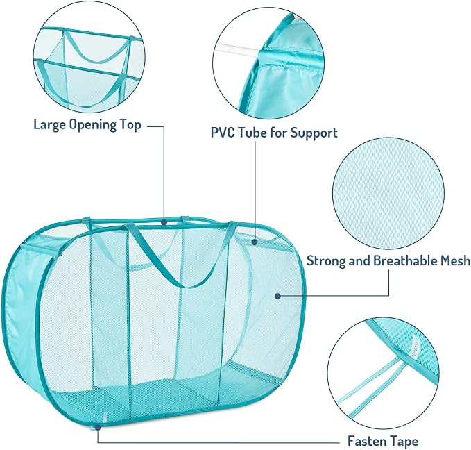 Mesh Popup Laundry Hamper 3 Compartment Sortable Horizontal Collapsible Laundry - Image 4
