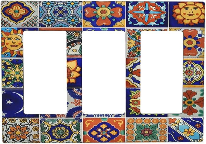 Light Switch Covers Mid Century Talavera Shaped Tiles 3 Gang Rocker Electrical by LightSwitchCover