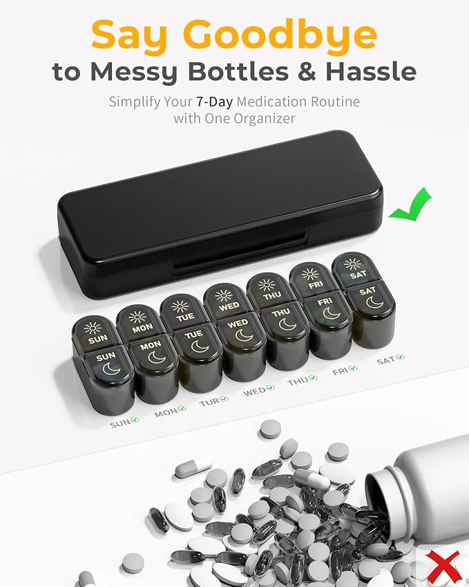 AM & PM Pill Organizer 7 Days, Weekly Pill Case 2 Times a Day, Pill Box 7 Day - Image 4