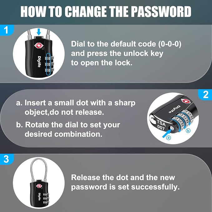 TSA Luggage Locks, Diyife TSA Approved Luggage Lock 3-Digit Re-settable - Image 7