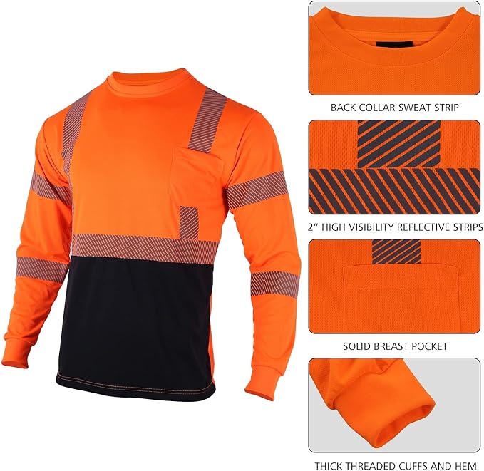VENDACE Safety Reflective High Visibility Long Sleeve Shirts ANSI Class 3 Hi - Image 3
