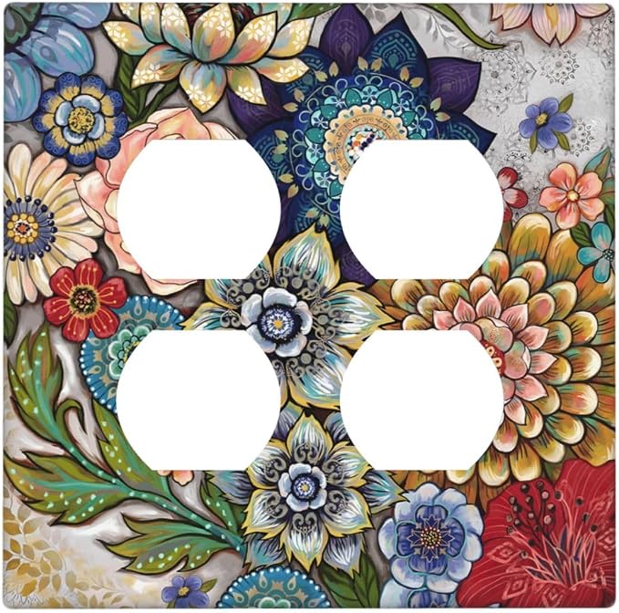 Boho Floral Colorful Floral Multi Color Flower Outlet Covers 2 Gang Double by Unknown