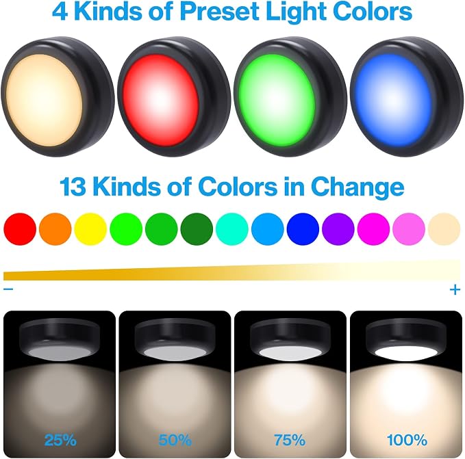 Cadrim Puck Lights, 4 Pack 13 Colors Changeable LED Puck lightings Battery - Image 2