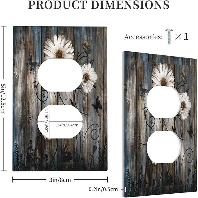 Rustic Wood Background Floral Butterfly Daisy Outlet Covers 1 Gang Duplex Light - Image 5