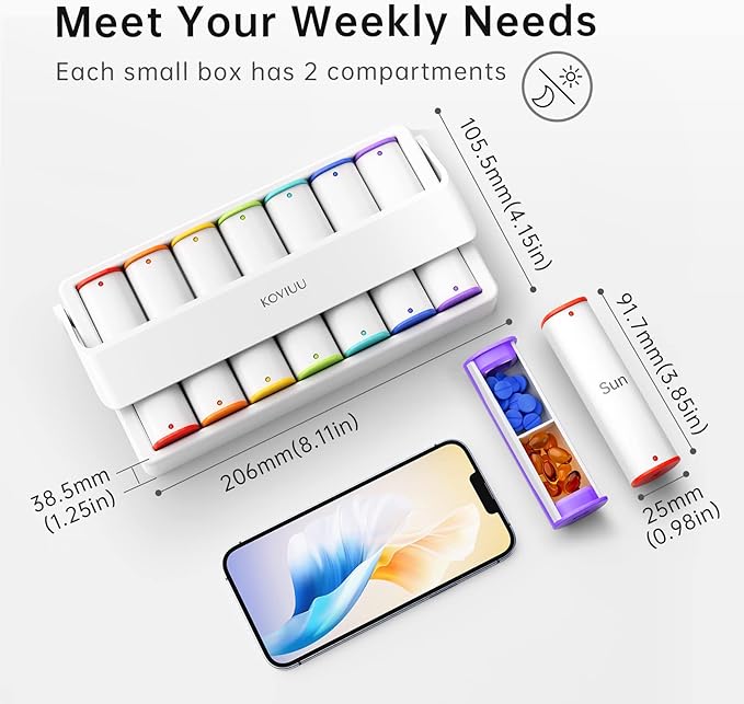 Weekly Pill Organizer 2 Times a Day, KOVIUU Large Travel Pill Box 7 Day - Image 2