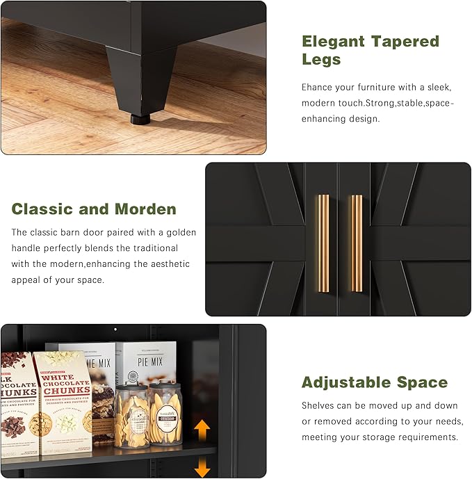COFaR Black Farmhouse Storage Kitchen Pantry Cabinet - Image 4