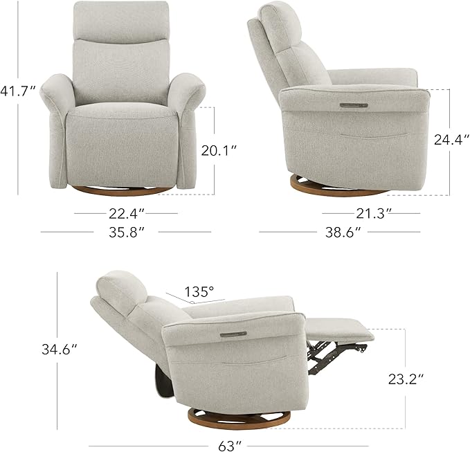 CHITA Power Recliner Chair, Electric Triple-Motor Swivel Glider Nursery Rocking - Image 3