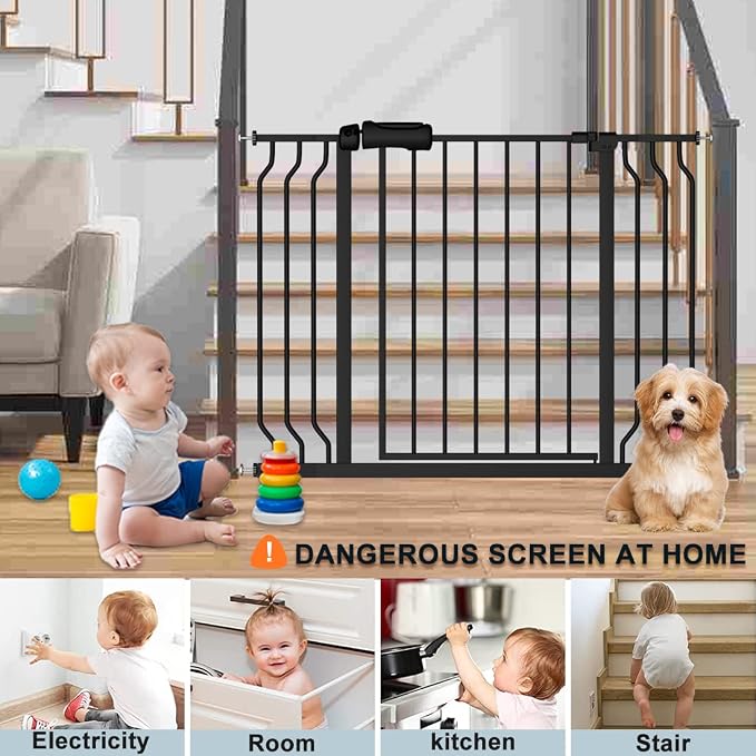 Extra Wide Baby Gate Black 62-67 Inch Wide Pressure Mounted Auto Close Child - Image 7