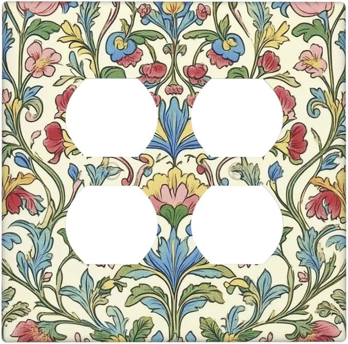 Outlet Covers Boho Red Floral Morris Plant Leaves 2 Gang Double Duplex by Unknown