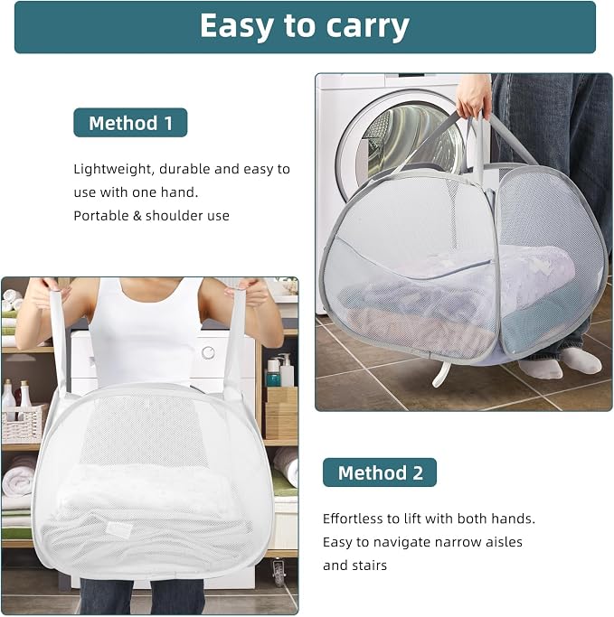 2 Pack Collapsible Laundry Baskets, 90L Large Foldable Laundry Basket, Durable - Field & Grace
