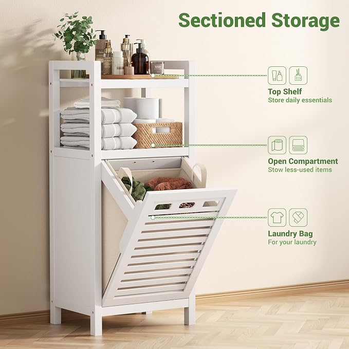 Homykic Tilt Out Laundry Hamper, 10 Gal Bamboo Laundry Storage Cabinet - Field & Grace