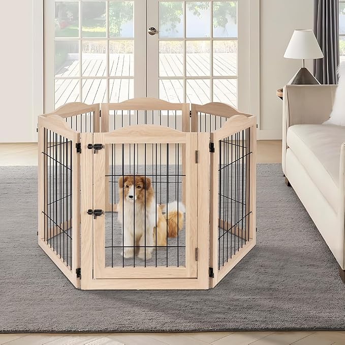 unipaws 132" Extra Wide Dog Gate and Pet Playpen, Free Standing Tall Fence - Image 4
