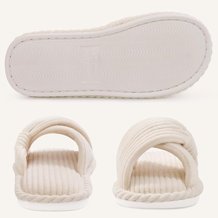 Evshine Fall House Slippers for Women Corduroy Cross Bow Indoor Slippers Open - Image 5