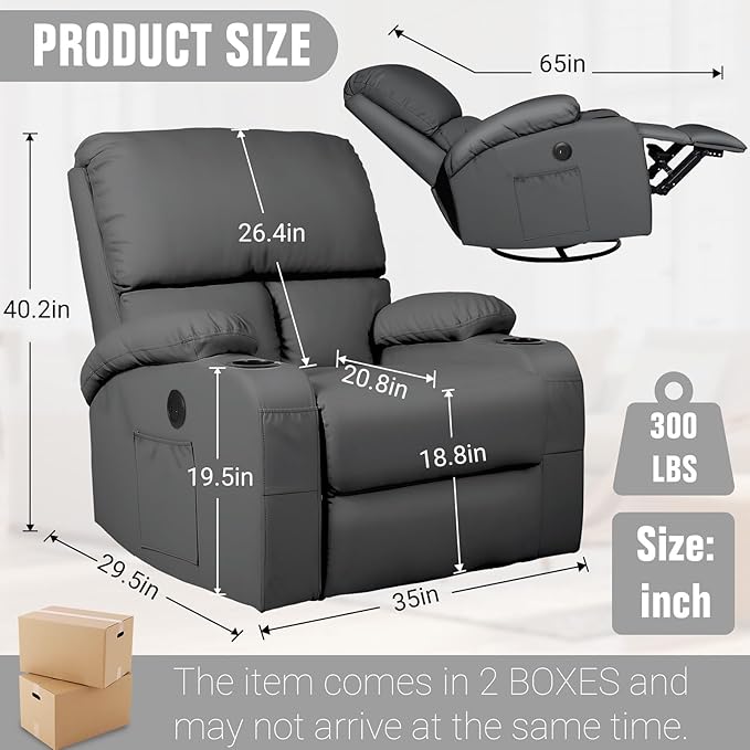 LEVELEVE Rocking Recliner Chair, Massage Rocker Recliner Chair - Image 3