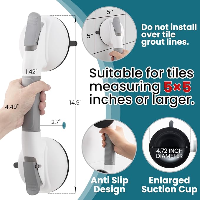 TAILI Grab Bars for Bathtubs and Showers, Shower Handles for Elderly Suction - Image 2