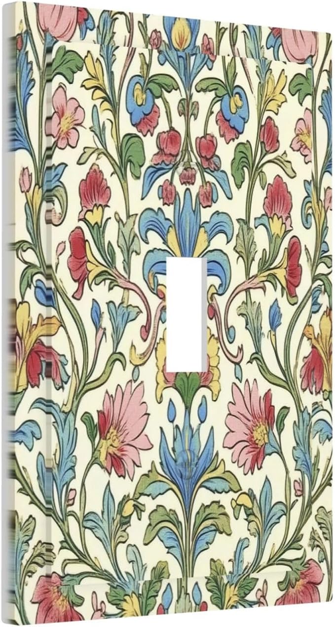 Decorative Light Switch Cover Boho Red Floral Morris Plant Leaves 1 Gang Single - Image 2