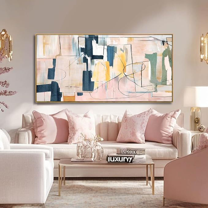 Artexist Pink Abstract Canvas Wall Art 24"x48" Office Decor Framed Wall Decor - Image 2