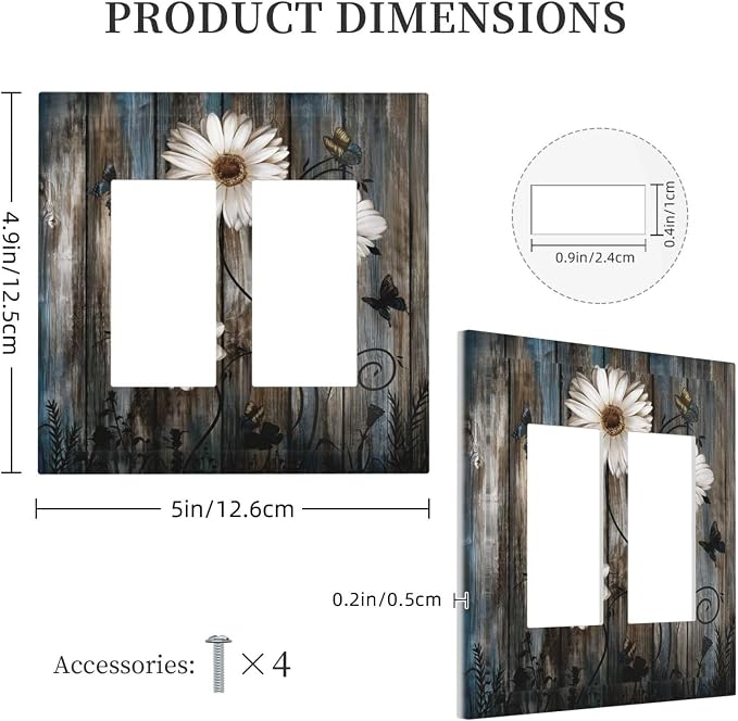 Rustic Wood Background Floral Butterfly Daisy Decorative Outlet Covers 2 Gang - Image 5