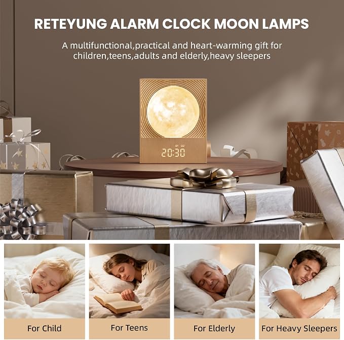 Sunrise Alarm Clocks for Heavy Sleepers, Rotatable Moon Light - Image 8