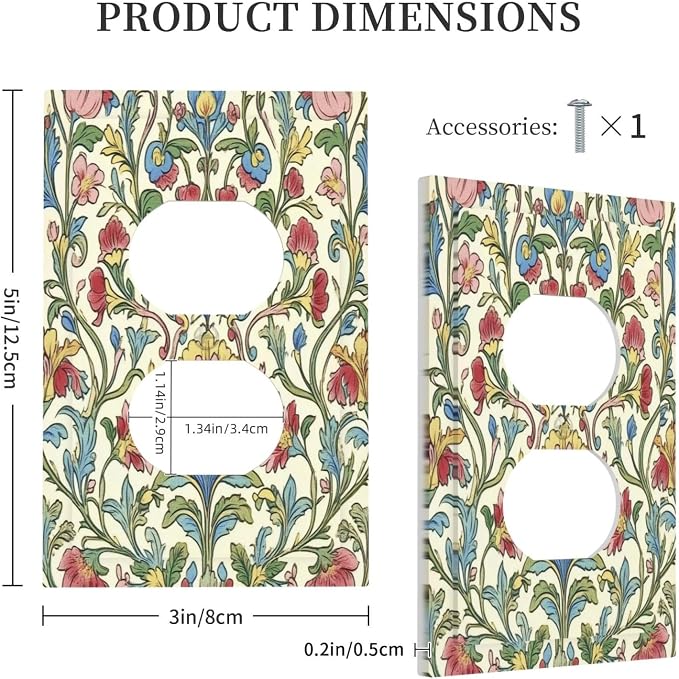 Outlet Covers Boho Red Floral Morris Plant Leaves 1 Gang Duplex Light Switch - Image 5