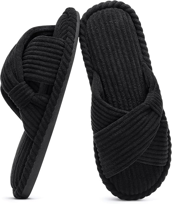 Evshine Fall House Slippers for Women Corduroy Cross Bow Indoor Slippers Open by Evshine