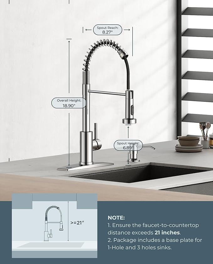 FORIOUS Kitchen Faucets, Chrome Kitchen Sink Faucet - Image 5