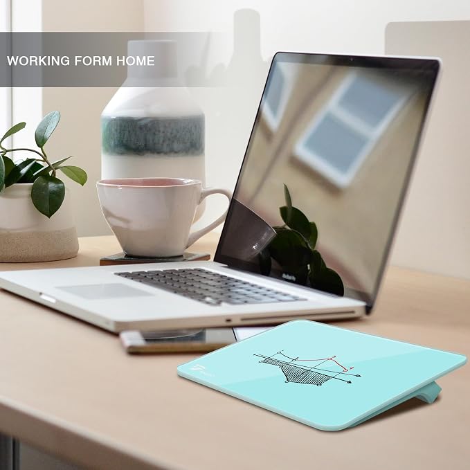 Aqua Blue Mini Desktop Pure Glass Whiteboard, Small Slope Slick Desk Whiteboard - Field & Grace