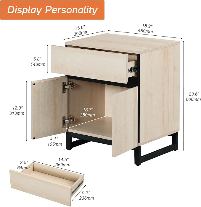 WAMPAT Modern End Table with 2 Open Door, Farmhouse Sofa Table with 1 Drawer - Image 2