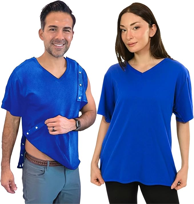 Inspired Comforts Unisex Post Surgery & Rehab V Neck Dual Access Snap Shirt by InspiredComforts