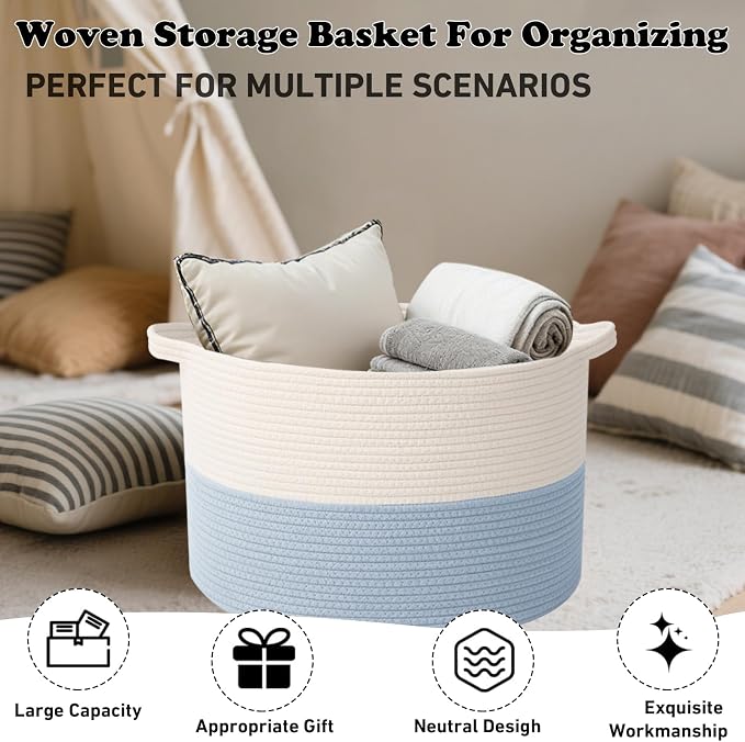 Large Storage Basket with Handle, 23.6" x 23.6" x 15.7" Blanket Basket Storage - Image 6
