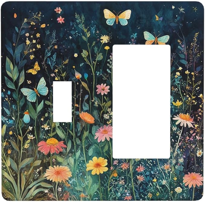 Outlet Covers Boho Vintage Floral Flower Butterfly 1 Toggle 1 Rocker by LightSwitchCover