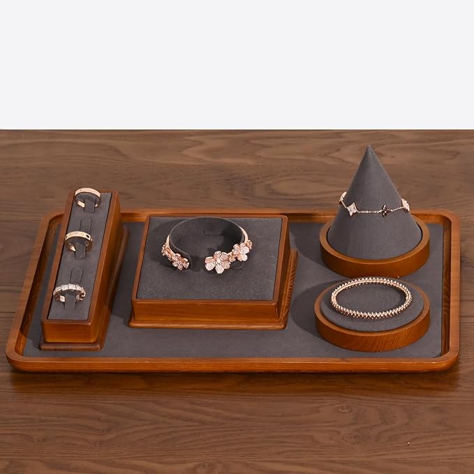 Oirlv Solid Wood Jewelry Tray Jewelry Display Holder Showcase Jewelry Display - Image 7