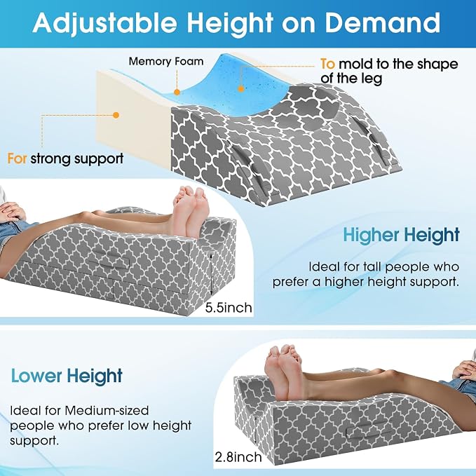 CloudBliss Adjustable Leg Elevation Pillow After Surgery, Memory Foam Wedge - Image 4