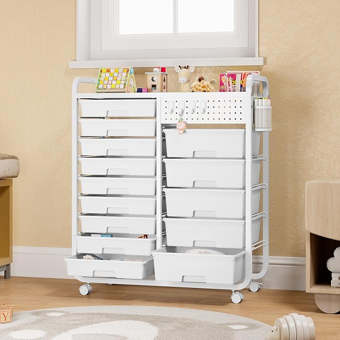Rolling Storage Cart with 14 Drawers, Storage Organizer Cart with Tabletop and - Image 2