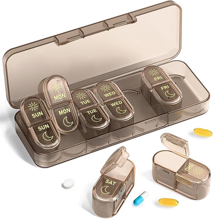 Weekly Pill Organizer 2 Times a Day, 7-Day AM PM Pill Box, Travel Pill Case by Pillex