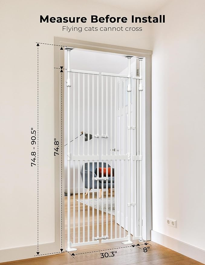 Extra Tall Cat Gate for Doorway: 74.8"-90.5" Tall Cat Gates for Pet 30.3"-38.2" - Image 2