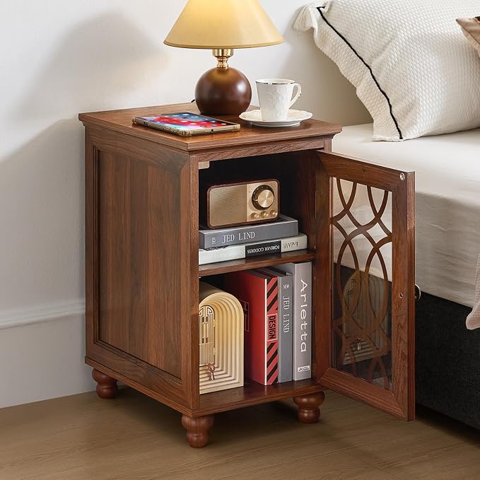 Narrow Side Table with Glass Door, 18 x 14'' Night Stand with Adjustable Shelf - Image 9