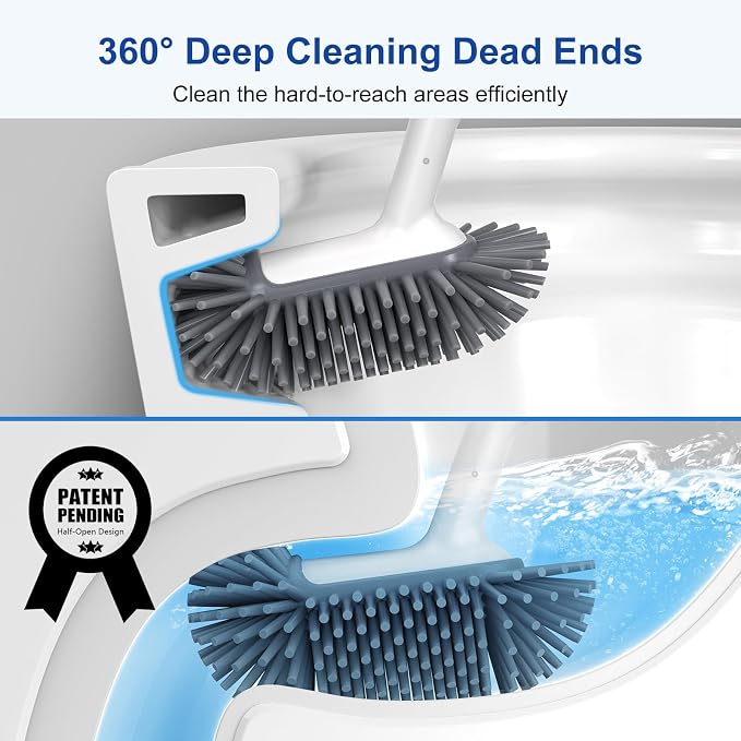 HAMITOR Toilet Bowl Brush Holder Set: 2Pack Deep Cleaning Silicone Toilet - Image 2