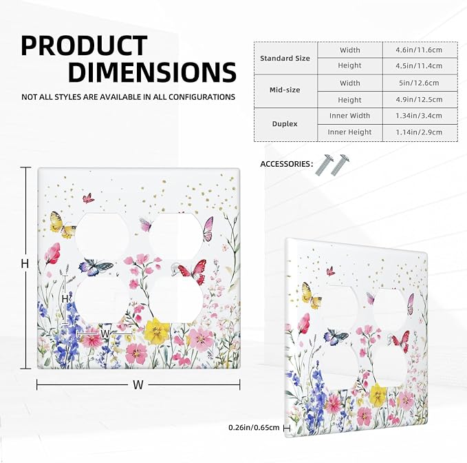 Outlet Covers Watercolor Floral Butterfly Colorful Wildflower 2 Gang Double - Image 5