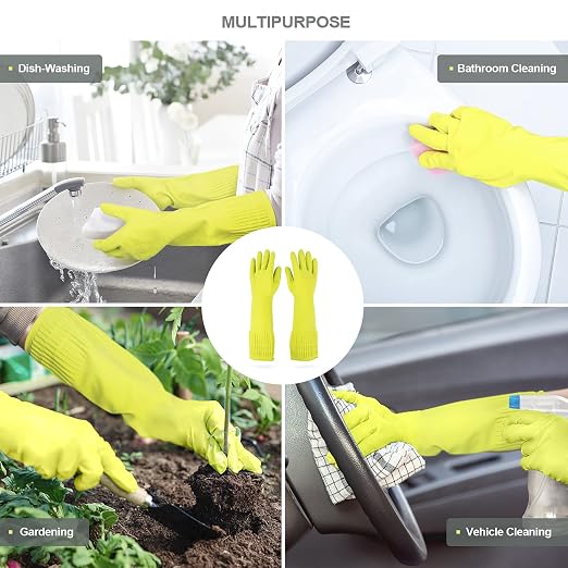 Mamison 2 Pairs Reusable Waterproof Household Dishwashing Cleaning Rubber Gloves - Image 4